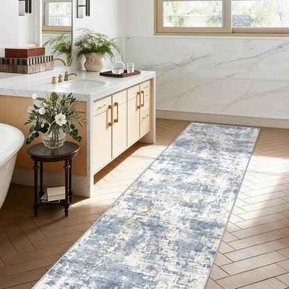 XLUEZ 8x10 Area Rugs for Living Room, Washable Modern Abstract Large Area Rug Neutral Soft Non Slip Kids Rug Stain Resistant Indoor Carpet for Bedroom Nursery Dining Children's Room(Blue, 8'x10')