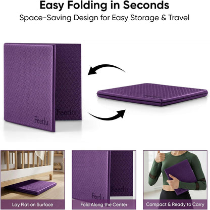 Yoga Knee Pad Cushion Exercise Knee Pad Folding, 1/2" Thick 24"x12" Eliminate Pain During Yoga or Exercise Workout– Extra Thick Padding& Support for Yoga Pilates, Fitness Exercise