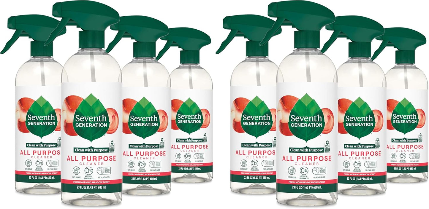 Seventh Generation All Purpose Cleaner, Free & Clear, 23 oz, Pack of 4, Plant-Based Cleaning Spray, Cuts Grease & Grime, No Fragrance or VOCs, Safe for Kids & Pets, Works on Glass, Sealed Wood & More