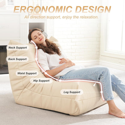 Hobestluk Giant Bean Bag Chair Lazy Floor Sofa, Memory Foam Fireside Sofa for Adults, Big Beanbag Faux Leather Armless Chair for Living Room Bedroom Dorm Office (Brown, Single)