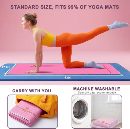 Upgraded Yoga Mat Towel with Bonus Grip Socks Elegant Embroidered Design, 1-Second Sweat Absorption & Non-Slip | Machine Washable Microfiber | Hot Yoga, Pilates | 73''*27.6'' | Orchid Purple