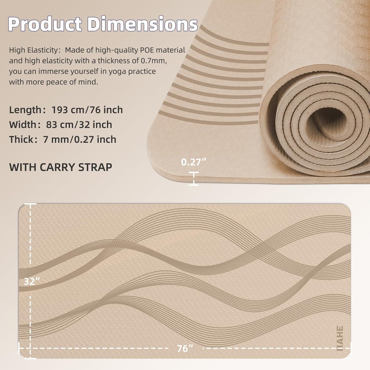Yoga Mat High Density Exercise Mat, 76"x32"x0.27"Thick Wide & Large Yoga Mat for Women Men, Professional POE Workout Mat for Yoga, Pilates, Fitness & Stretching