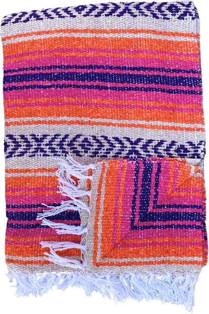 Del Mex Classic Mexican Blanket, Large Authentic Woven Falsa Throw (70"x50"), Artisan Southwest Décor for Beach, Yoga, Outdoors (Lavender)