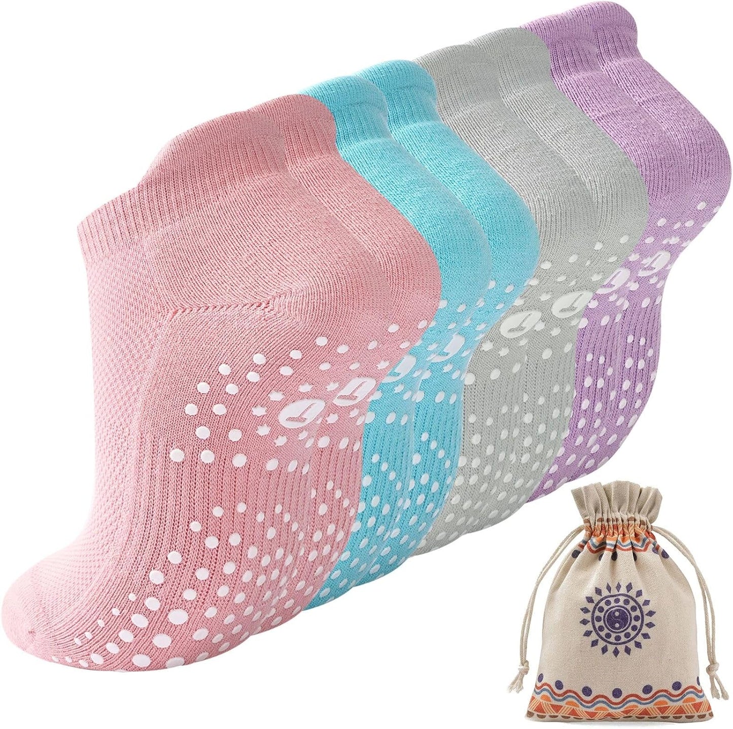 Toes Home Pilates Socks for Women, Cushioned Ankle Grippy Non Slip Socks for Yoga, Hospital, Barre, Home Slipper 2/4 Pairs