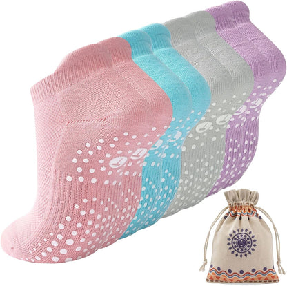 Toes Home Pilates Socks for Women, Cushioned Ankle Grippy Non Slip Socks for Yoga, Hospital, Barre, Home Slipper 2/4 Pairs