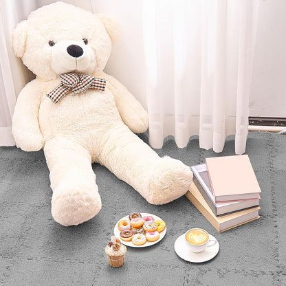 Flutesan 15 Pcs Winter Plush Puzzle Foam Floor Mat Interlocking Carpet Tiles Anti Slip Soft Warm Squares EVA Foam Crawling Rug for Play Floor Playroom Bedroom Nursery(Gray)