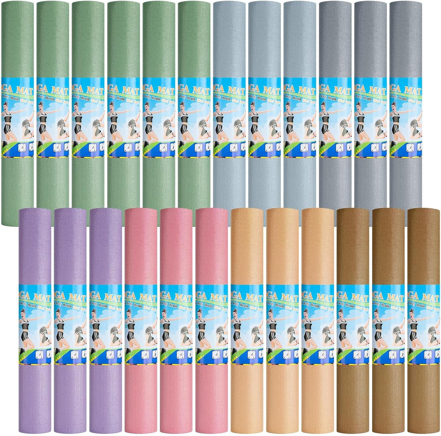 3 mm Thick Yoga Mat Bulk, Non Slip Exercise Workout Fitness Pad for Women Men, Gym Home Yoga Pilates, Easy to Clean, Sturdy PVC