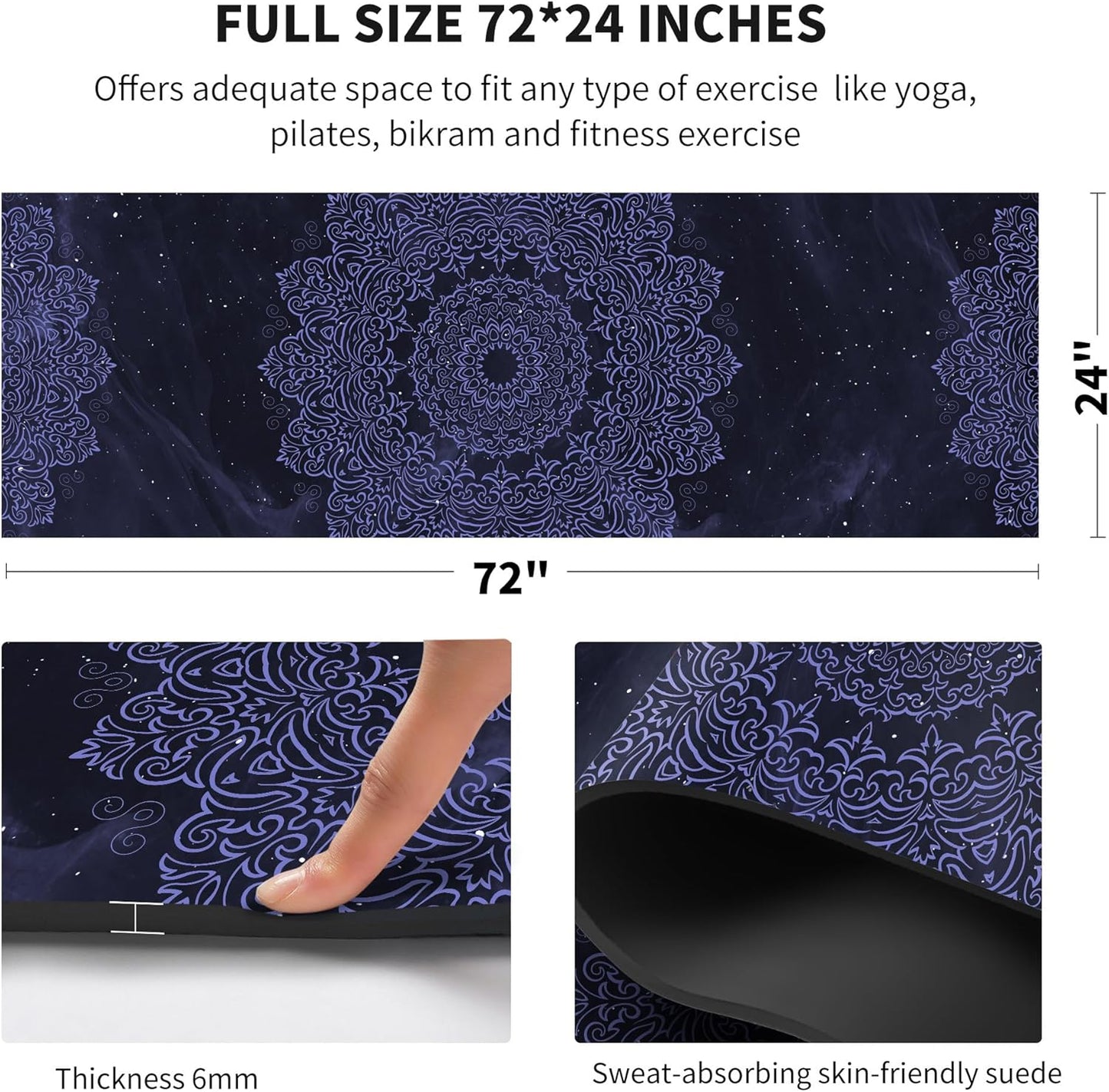 nuveti Yoga Mat Print Extra Thick TPE Non Slip Fitness Exercise Mat with Carrying Bag,72"x24" Extra Thick 6MM Exercise & Workout Mat for Yoga, Pilates Fitness and Floor Exercises - Colors B