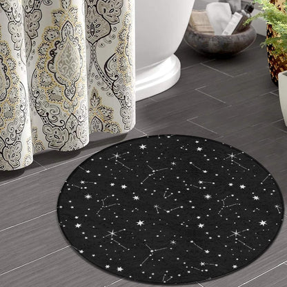 Soft Round Yoga Carpet, Large Home Decor Mat, Non-Slip Machine Washable Kitchen Office Circle Rug Compatible with Cool Norse Viking Vegvisir Runic Compass