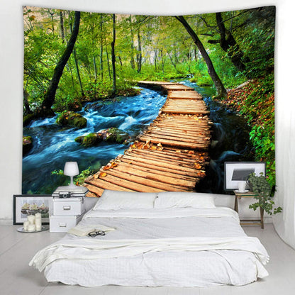 LYFANS Wooden Bridge Water Printing Fabric Tapestry Decorative Wall Art Tablecloth Bed Cover Picnic Carpet Beach Towel Bedroom Dormitory Living Room Multi functional Tapestry 79 x 59 inches