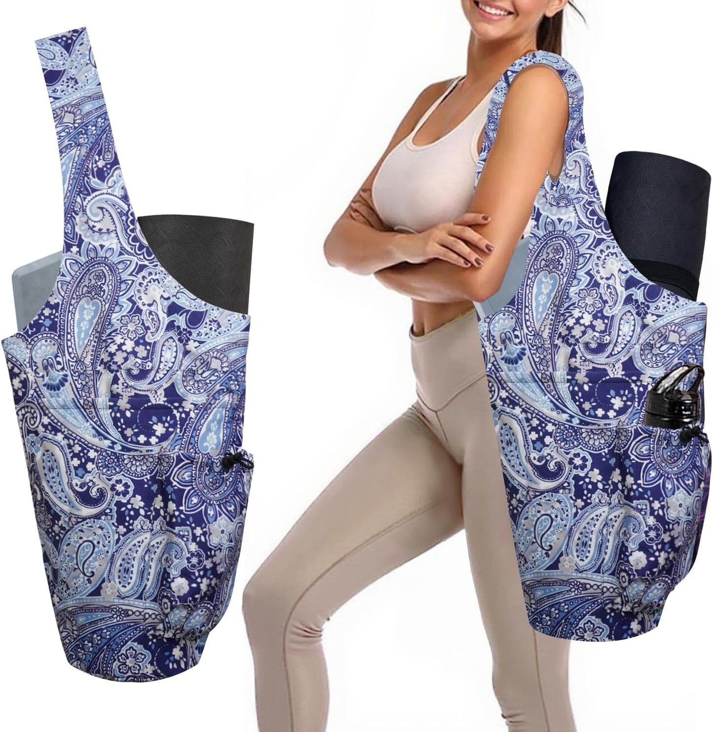 Yoga Mat Bag Carrier for Women Workout Large Waterproof with Zipper Pocket, Keychain and Wide Shoulder Straps