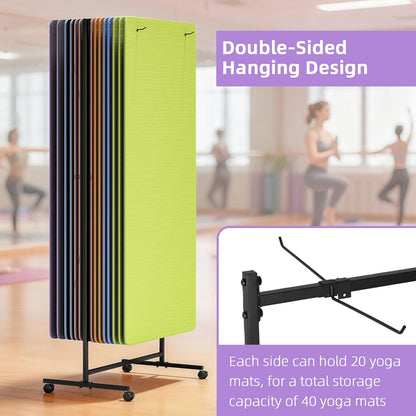 lesolar Yoga Mat Cart with Wheels, 40 Mats Large Capacity Yoga Mats Storage Rack, Hanging Yoga Mat Holder Rolling Cart for Home, Gym, Fitness Club, Studio