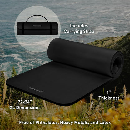 Retrospec Solana Yoga Mat 1" Thick w/Nylon Strap for Men & Women - Non Slip Exercise Mat for Home Yoga, Pilates, Stretching, Floor & Fitness Workouts