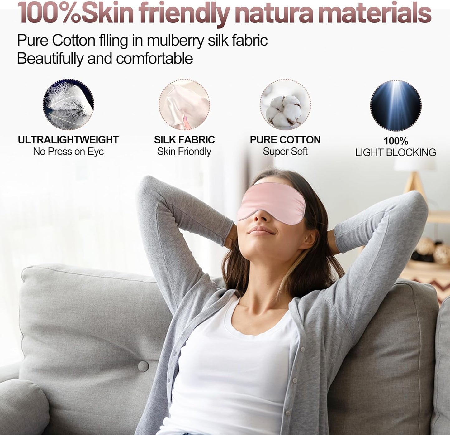 Sleep Mask, Silk Eye Mask for Sleeping with Adjustable Strap, Satin Blackout Sleeping Eye Mask for Men&Women, Comfortable Blindfold Eyeshade for Night Sleep(Black)