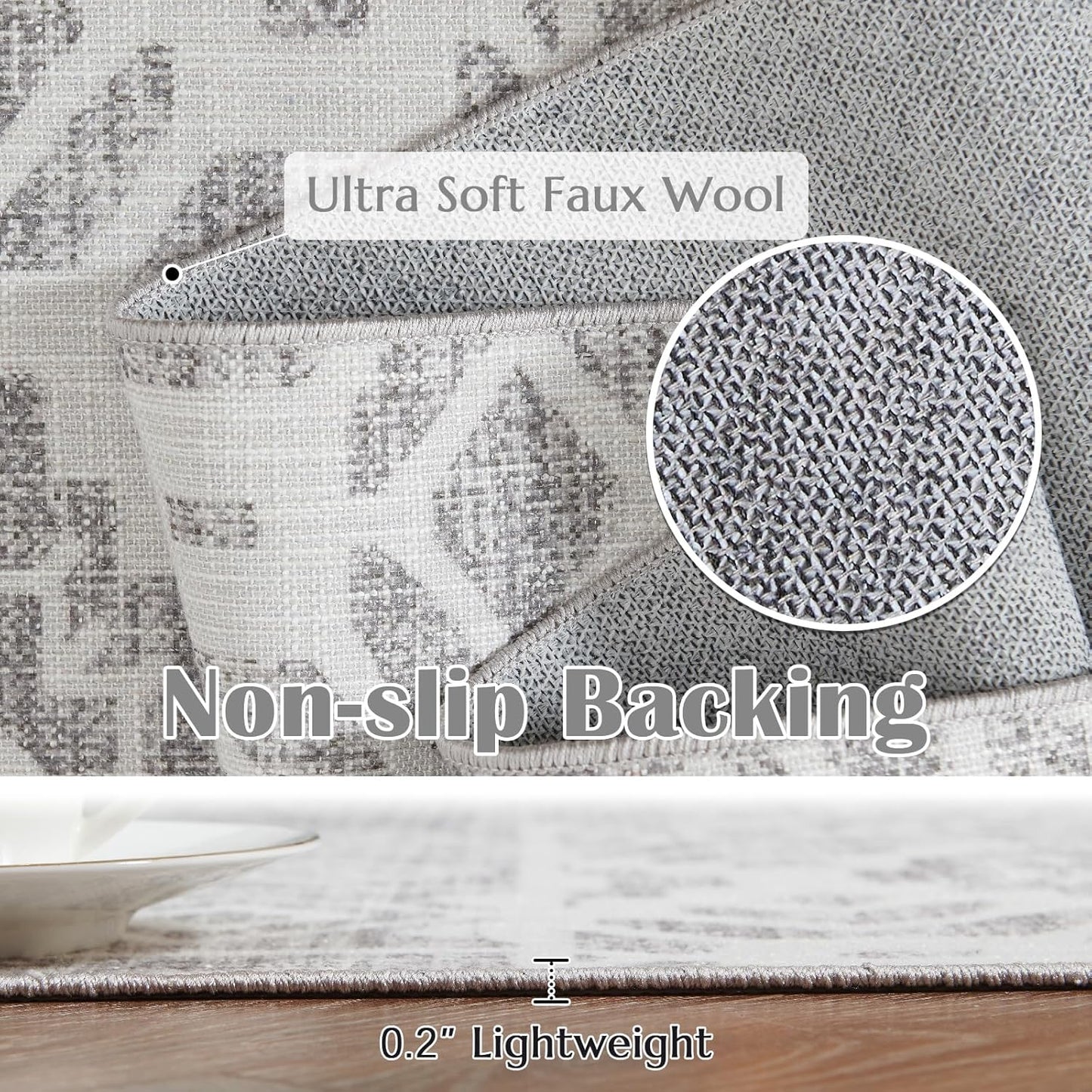 jinchan Area Rug 4x6 Ultra-Thin Washable Vintage Boho Geometric Entryway Rug Non-Slip Non-Shedding Carpet for Living Room Bedroom Blue Ivory