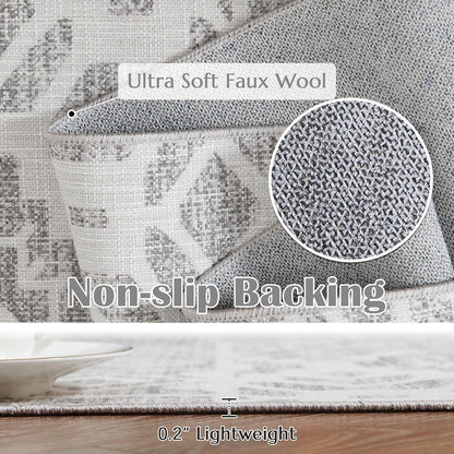 jinchan Area Rug 4x6 Ultra-Thin Washable Vintage Boho Geometric Entryway Rug Non-Slip Non-Shedding Carpet for Living Room Bedroom Blue Ivory