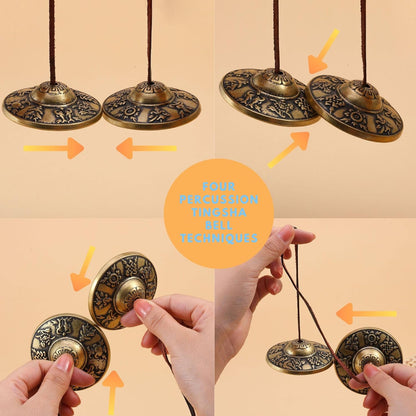 Tibetan Tingsha Cymbals Meditation Chime Bells 2.5" 8 Lucky Symbols Embossed Brass with Gift Box Drawstring Cloth Bag for Sound Healing, Yoga, Stress Relief Meditation Instruments
