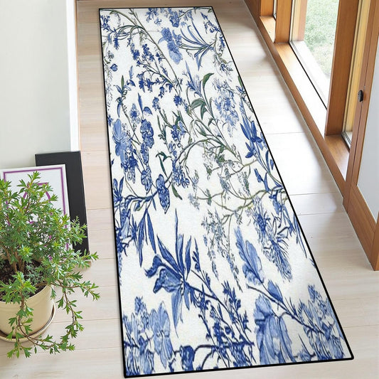 Runner Rug Washable 2x6 Seamless Pattern Toile Inspired Vintage Blue White generated Non-Slip Hallway Area Rug Indoor Outdoor Home Decor for Entryway Bathroom Kitchen Carpet Yoga Floor Mat