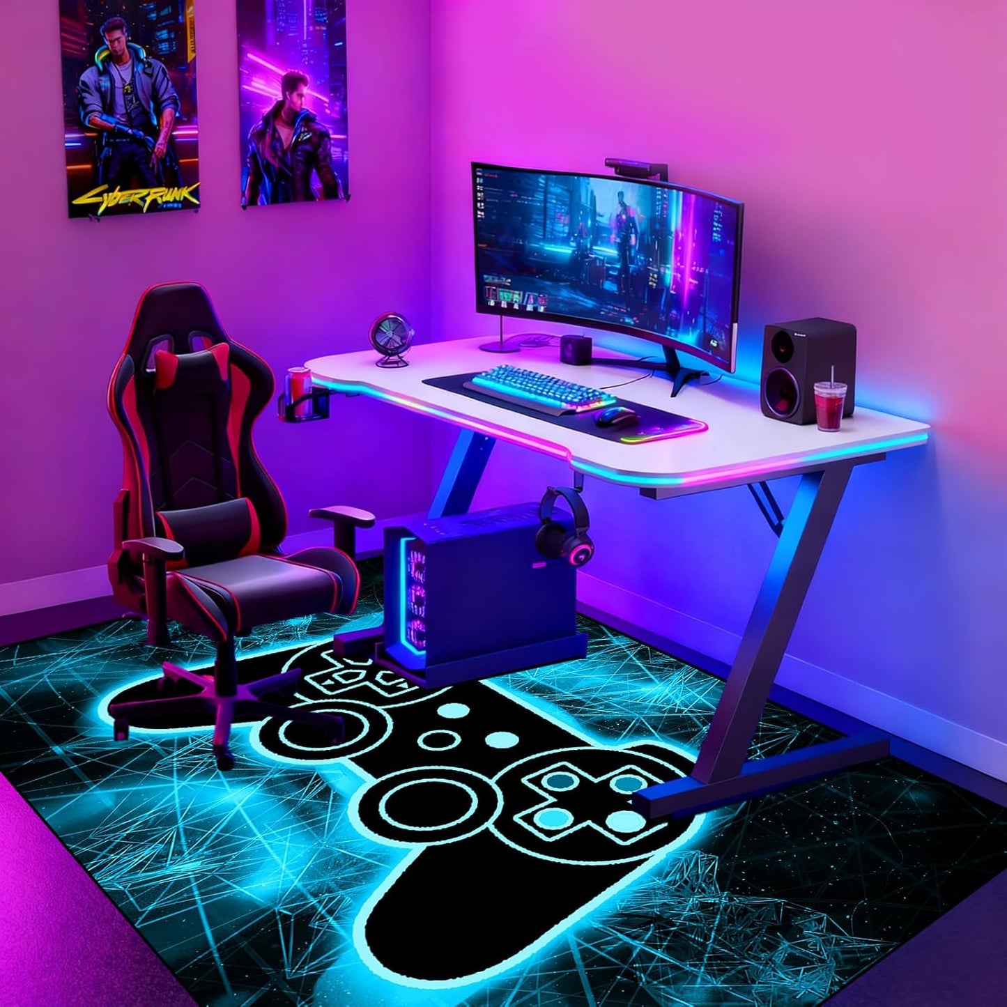 Video Game Rug - Gaming Themed Rug Gamepad Controller Area Rugs for Bedroom Gaming Carpet for Boys Game Carpet for Playrooms Bedroom Doormat Yoga Mats