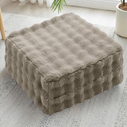 JKMAX 2 Pcs High Density Foam Floor Pillow - Upgraded Large Pillows Seating for Adults - Outdoor Floor Cushion with Soft Tufted Cover - Yoga Pillows for Sitting On Floor - 22 Inch Light Gray