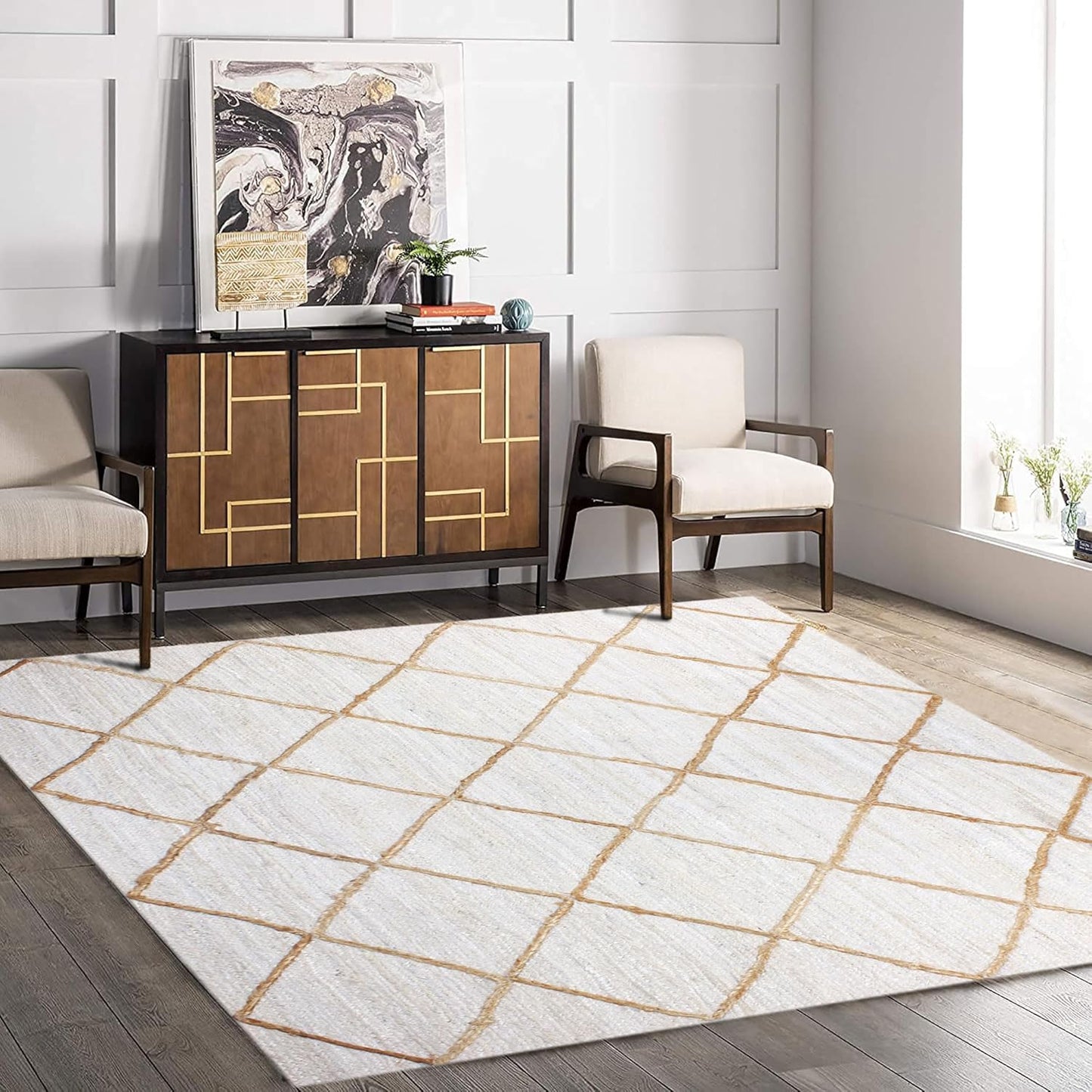 Scalloped Edge Kilim Rug 3' Square Rug Beige & Multicolor Cape Cod Design Carpet Thick 0.27 inches Hand Braided Jute Flatweave Indoor Outdoor Use Rugs for Bedroom, Kitche, Yoga Mat