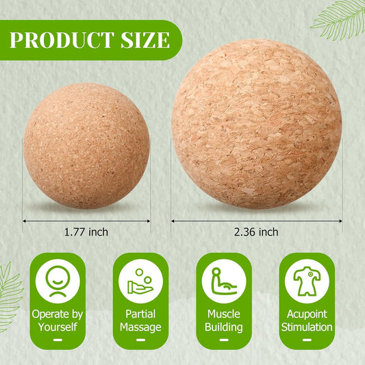 4 Pack Cork Massage Ball Roller for Massage Fascia Release After Exercise Yoga Point Therapy Relax Muscles Relieve Stress Tools