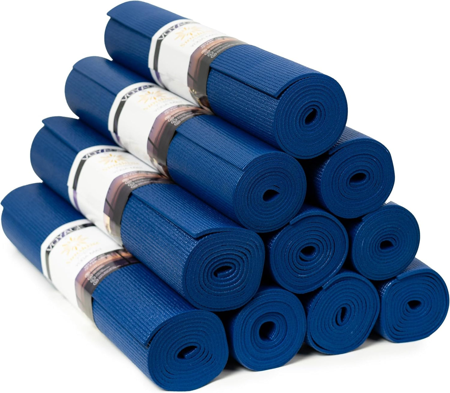 Voyage Yoga Mat, 10 Pack, 72" x 24" Professional Studio and Gym Bulk Yoga Mats, 5mm Thick, Durable, Anti-Tear, Non Slip Fitness and Exercise Mats