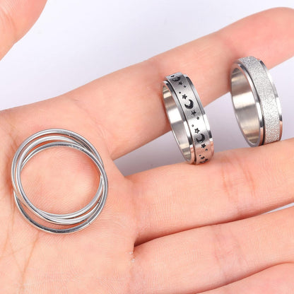 FUNRUN JEWELRY Stainless Steel Fidget Anxiety Ring for Women Men Fidget Spinner Rings Moon Star Celtic Stress Relieving Spinning Ring Wedding Band Rings Set,4-6Pcs