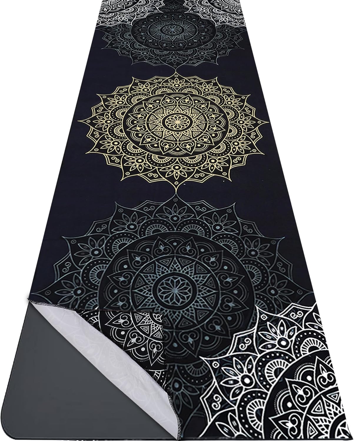 Yoga Mat Towel with Corner Pockets - Microfiber Yoga Towels for Hot Yoga Non Slip Moisture Wicking Sweat Absorbent, Tree of Life Yoga Towel Easy for Travel, Use in Hot Yoga,Bikram,Pilates and Fitness