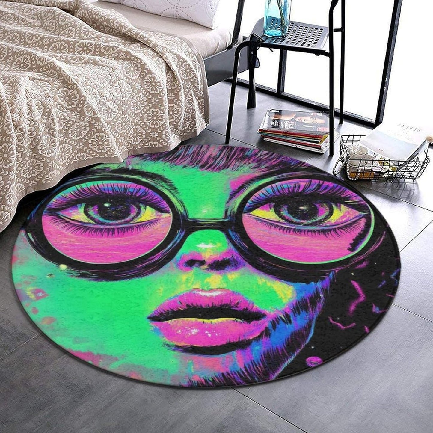Machine Washable Modern Round Area Rug, Room Sofa Yoga Soft Round Carpet, Home Decor Non Slip Kitchen Office Circle Rug Union Jack Flag UK Mandala Art, 60inch