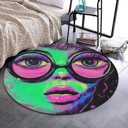 Machine Washable Modern Round Area Rug, Room Sofa Yoga Soft Round Carpet, Home Decor Non Slip Kitchen Office Circle Rug Union Jack Flag UK Mandala Art, 60inch