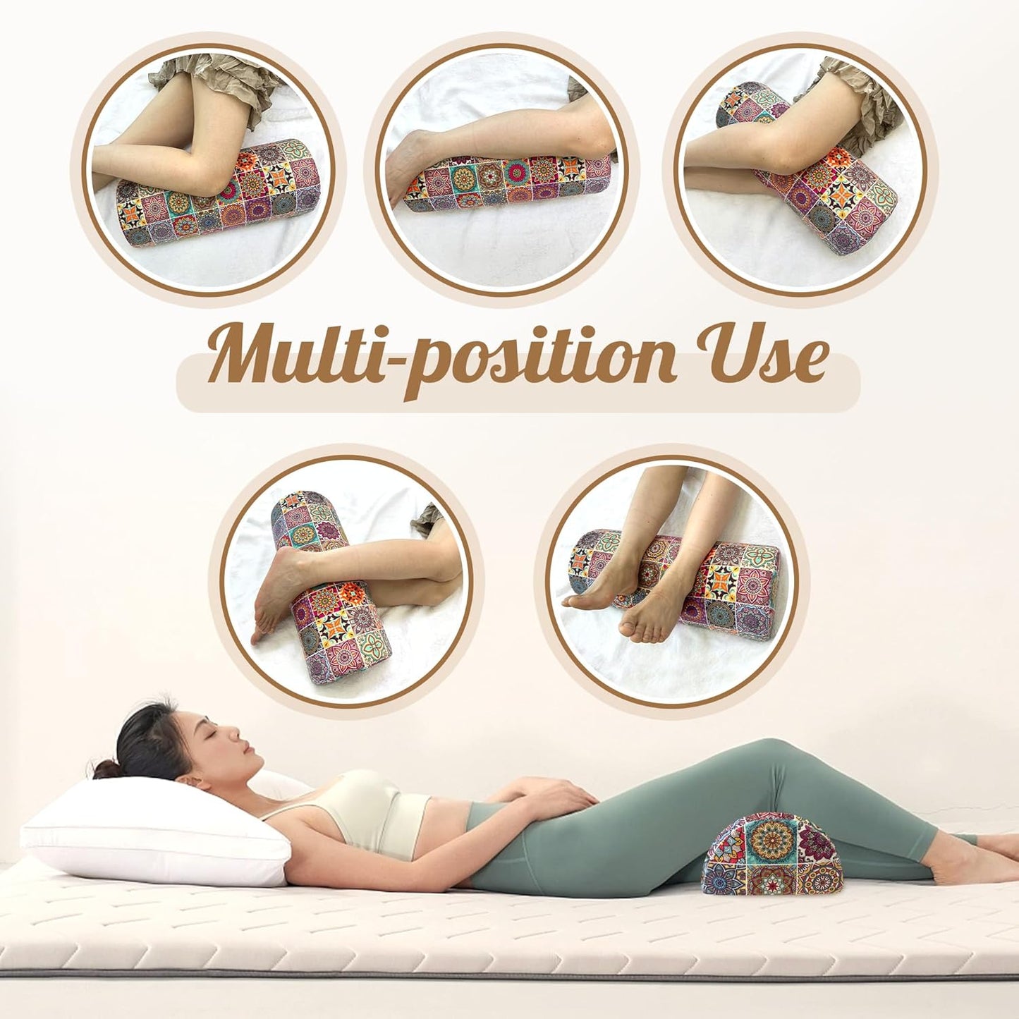 Knee Pillow for Back Sleeping – Half Moon Bolster Pillow for Under Knee While Sleeping Support, Leg & Back Pain Relief (21.5x9x5 Inches)