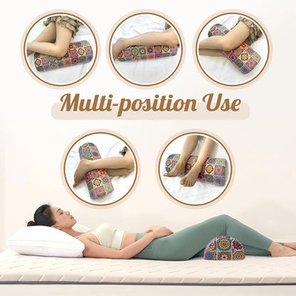 Knee Pillow for Back Sleeping – Half Moon Bolster Pillow for Under Knee While Sleeping Support, Leg & Back Pain Relief (21.5x9x5 Inches)