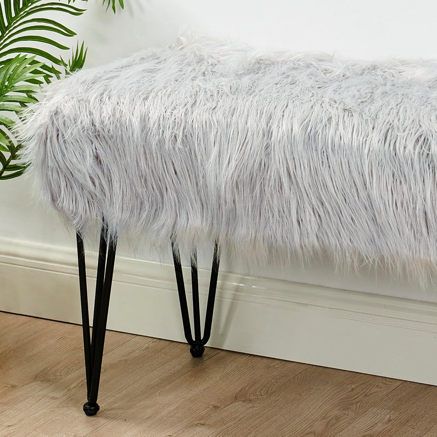 Home Soft Things Green Mongolian Faux Fur Ottoman, Desert Sage, 19'' x 13'' x 17'', Cozy Plush Fluffy Ottoman Foot Rest Stool for Living Room Bedroom Entryway Makeup Bench End of Bed Home Décor