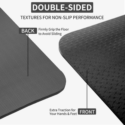 Thick TPE Yoga Mat, Non-Slip Eco-Friendly Exercise Mat with Carrying Strap for Yoga, Pilates and Home Workouts, Standard and Extra Wide Options