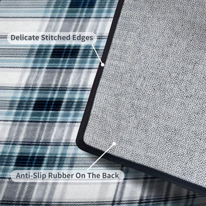 Runner Rug Washable 2x6 White Navy Blue Green Tartan Plaid Scottish Texture from Tartan Plaid Non-Slip Hallway Area Rug Indoor Outdoor Home Decor for Entryway Bathroom Kitchen Carpet Yoga Floor Mat
