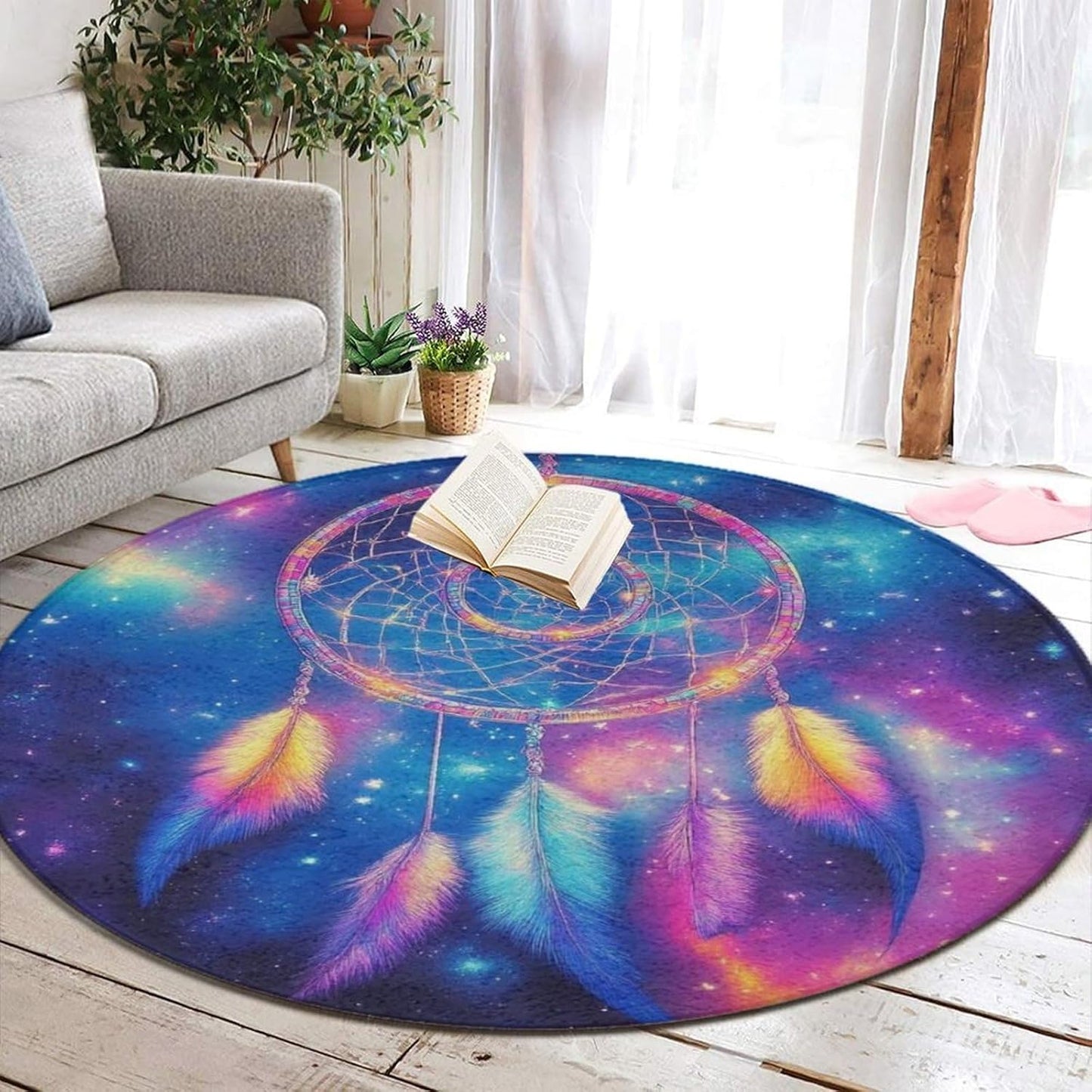 Room Sofa Yoga Soft Round Carpet, Home Decor Non Slip Kitchen Office Circle Rug, Machine Washable Modern Round Area Rug Beach Turtles, 60inch