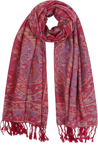 Ciormis Two Tone Silky Paisley Pashmina Shawl Scarf,Soft Women's Rave Jacquard Pashminas Wrap Scarves