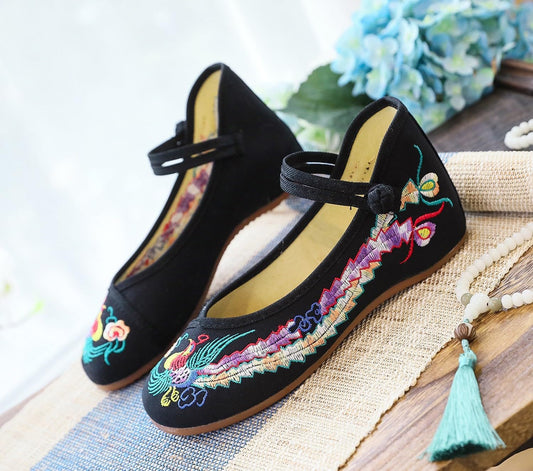 Chinese Embroidered Wedge Sandals Women's Multicolor Asian Traditional Mary Jane Ballet Yoga Shoes Rubber Sole Ethnic Style Loafers