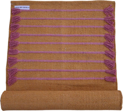 Jaipur Art & Rugs Cotton Yoga Rug - Eco-Friendly Hand-Woven Thick Mat (24”x72”x5mm) for Everyday Fitness at Home - Comfortable & Extra-Long - Colors B