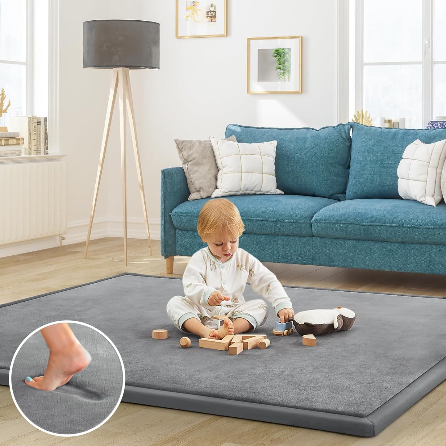 Baby Play Mat for Floor Nursery Rug Muscle Mat Area Rug Playroom Rug 79"x110" Playpen Mat Memory Foam 1.3" Thick Crawling Mat For Babies,Toddlers, Infants, Kids,Grey