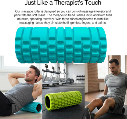 321 STRONG Foam Roller Set with: Hollow Core Roller, Muscle Roller Stick, Stretching Strap, Spikey Ball, Quick Start Guide, Carry Bag, and 4K eBook