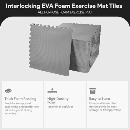 BalanceFrom Puzzle Exercise Mat 1" Thick, EVA Interlocking Foam Floor Tiles for Home Gym, Mat for Home Workout Equipment, Floor Padding for Kids, Black, 24 in x 24 in x 1 in, 24 Sq Ft - 6 Tiles