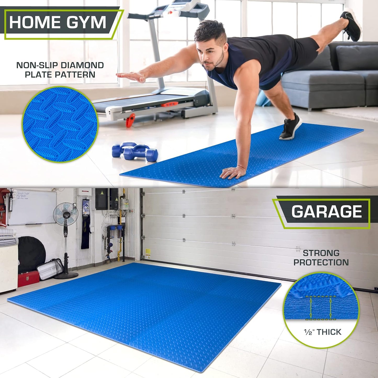 ProsourceFit Exercise Puzzle Mat ½-inch, EVA Interlocking Foam Floor Tiles for Home Gym, Workout Equipment, Kids Play Areas, Black, 24 SQ FT - 6 Tiles
