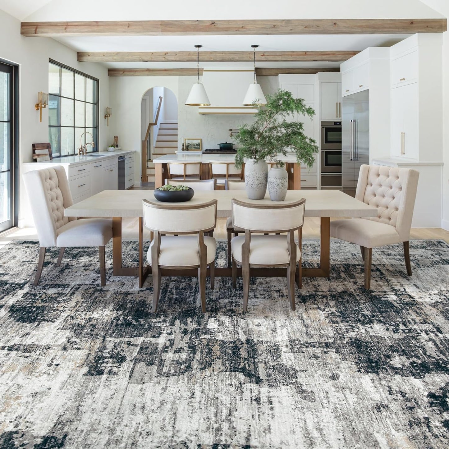 XLUEZ 8x10 Area Rugs for Living Room, Washable Modern Abstract Large Area Rug Neutral Soft Non Slip Kids Rug Stain Resistant Indoor Carpet for Bedroom Nursery Dining Children's Room(Blue, 8'x10')