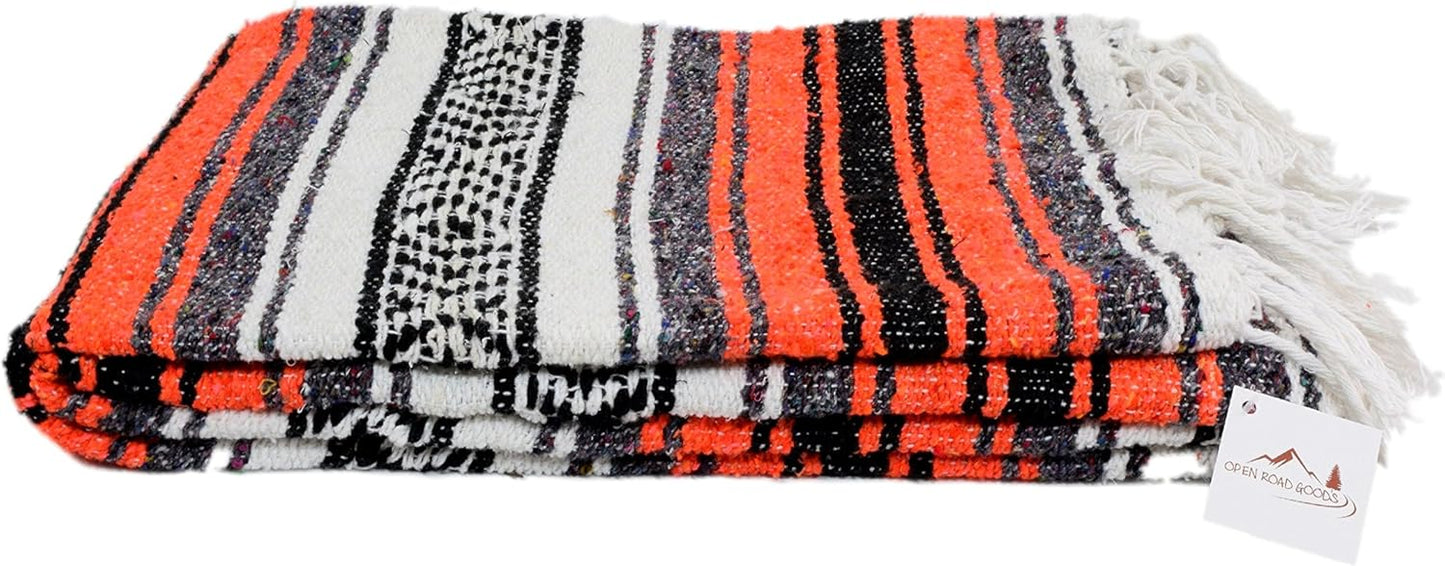 Open Road Goods Blue Mexican Blanket - Authentic Serape Falsa Blanket - Handmade