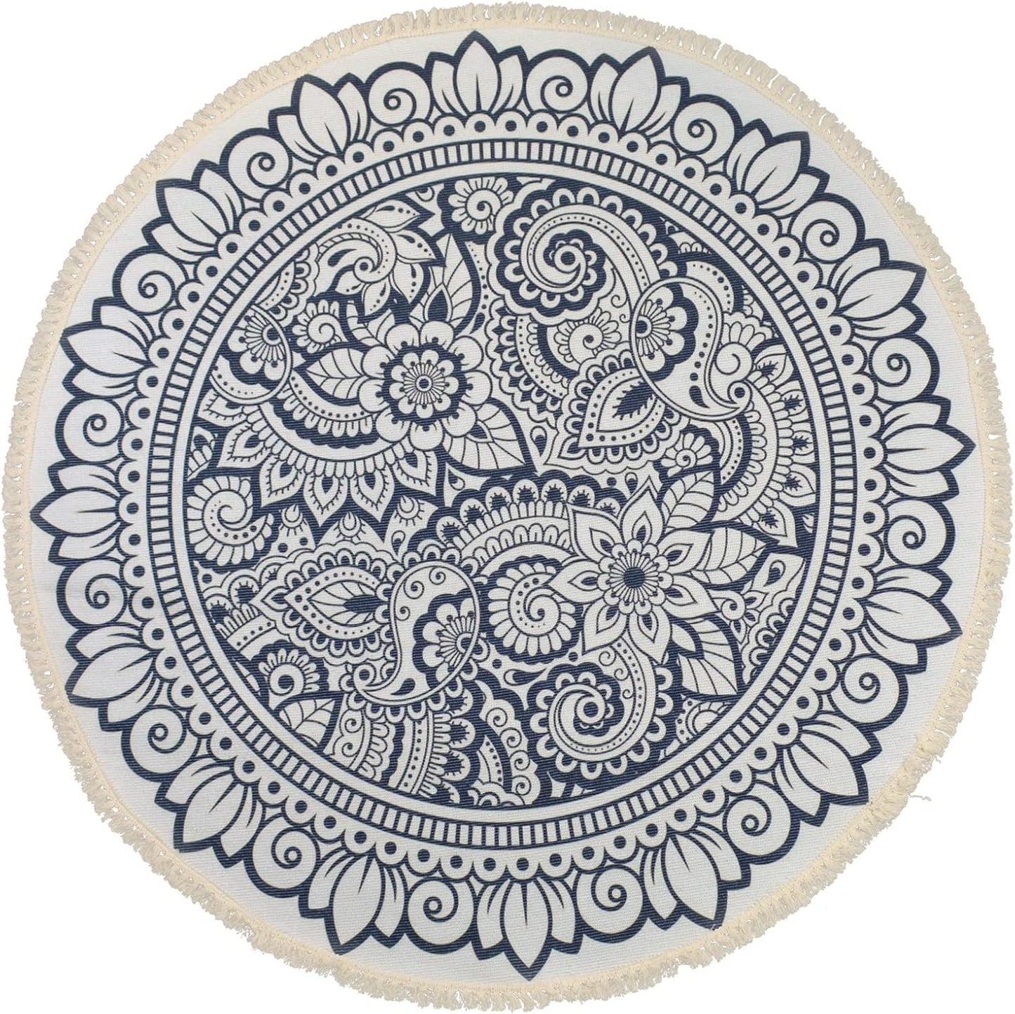 Boho Rug 5Ft Round Bedroom Carpet Circle Nonslip Farmhouse Area Rug Rustic Mandala Floor Mat for Living Room Locker Room Tassel Yoga Throw Rugs Washable Doormat, Purple