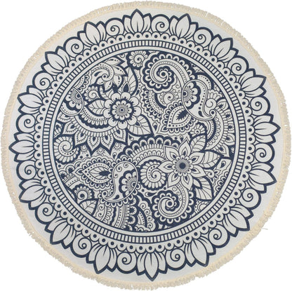 Boho Rug 5Ft Round Bedroom Carpet Circle Nonslip Farmhouse Area Rug Rustic Mandala Floor Mat for Living Room Locker Room Tassel Yoga Throw Rugs Washable Doormat, Purple