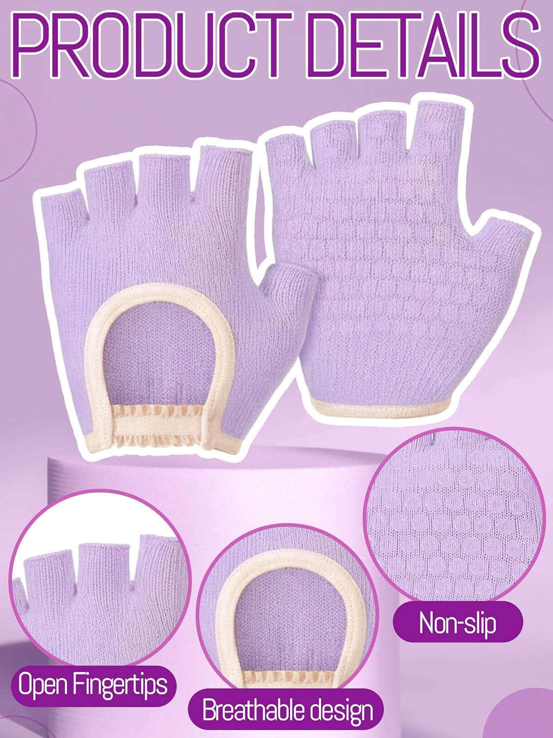Fourluoo 4 Pairs Pilates Gloves with Grips for Women Non Slip Cotton Fingerless Silicone Yoga Gloves for Gym Exercise Workout Weight Training Mitten Fits Women Men