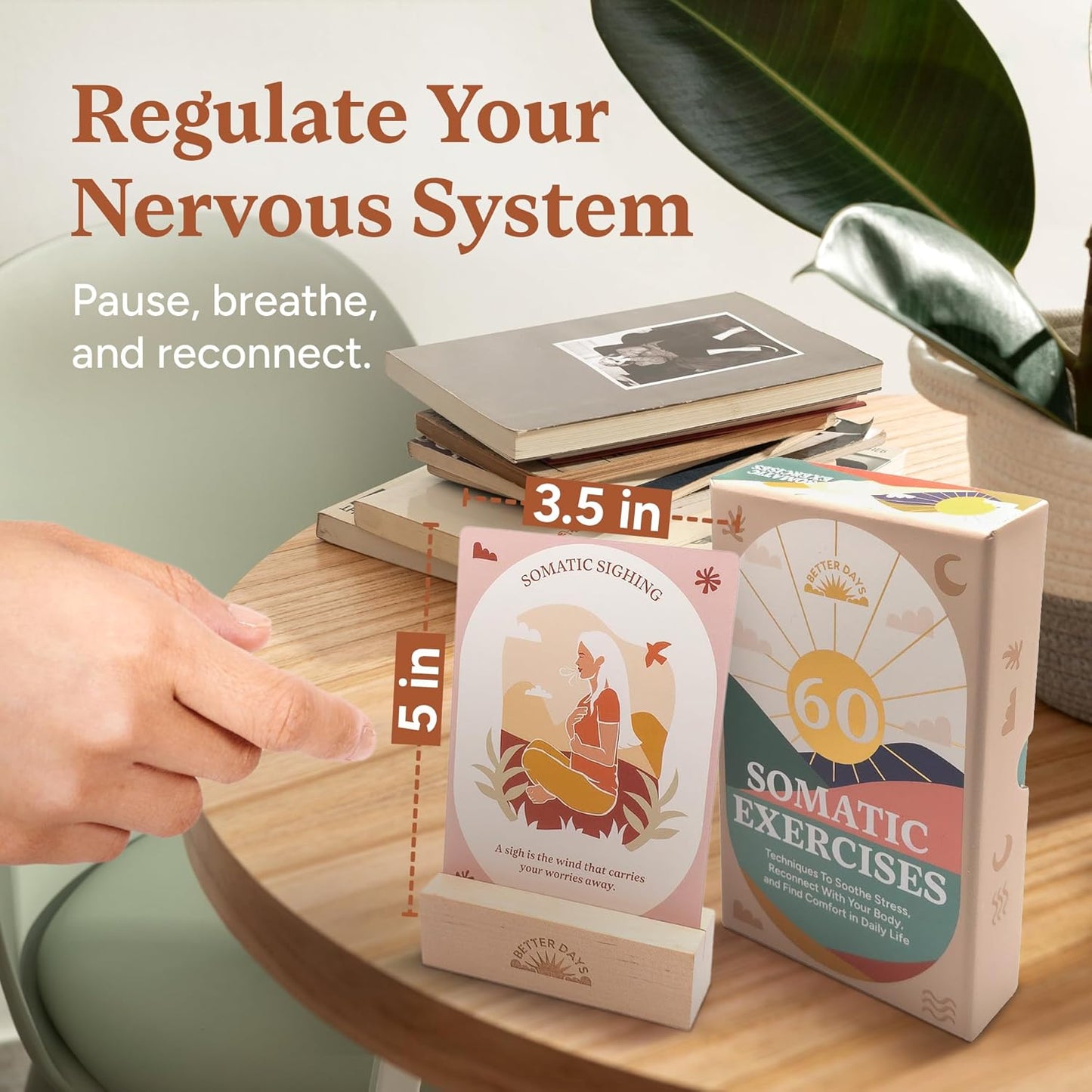 Better Days 60 Somatic Therapy Exercise Cards for Nervous System Regulation – Soothe Stress and Reconnect with Your Body – 3.5” x 5” Cards – Breathwork, Mindfulness, and Gentle Movement Techniques
